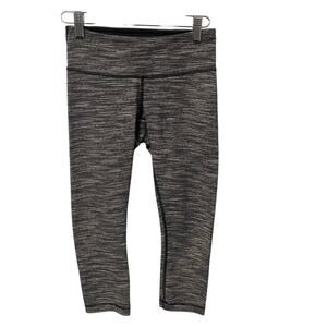 Lululemon Athletica Wunder Under Cropped Leggings Black Jacquard Knit Womens 4